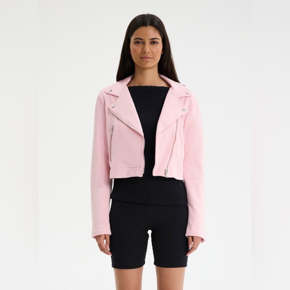 NWT! CHRLDR Cheerleader JAMES - Terry Perfecto Moto Jacket | Candy Pink - Picture 1 of 5